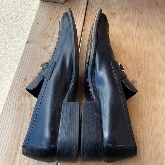 GUCCI 10D Black Leather W/Gold Horse-bit Square Toe Loafers - Picture 5 of 6